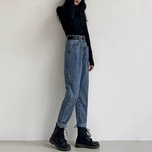 High waist jeans womens autumn and winter new retro straight harem pants loose Korean students old radish long streetwear jeans