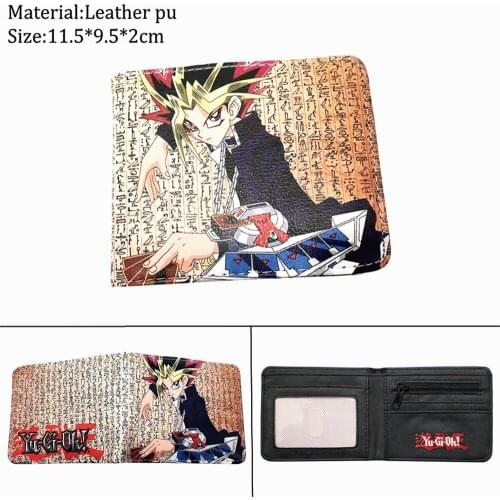 Anime Duel Monsters PU Short Wallet Boys Girls Photo Coin Card Holder Bifold Layers Cartoon Unisex Zip Pocket Casual Print Purse