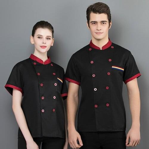 Short Sleeve Kitchen Jacket Work Wear Men and Women Master Chef Uniform Hotel Bakery Catering Restaurant Canteen Cook Coat Shirt