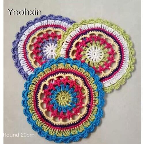 Colorful round lace cotton table place mat pad Cloth crochet placemat cup mug Christmas tea dish coaster doily kitchen tableware
