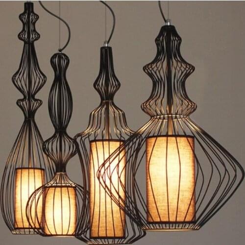 Creative Retro Bird Cage Shape LED Pendant Cafe Restaurant Retro Hotel Tea House Iron Industrial Lantern LED Chandelier Light