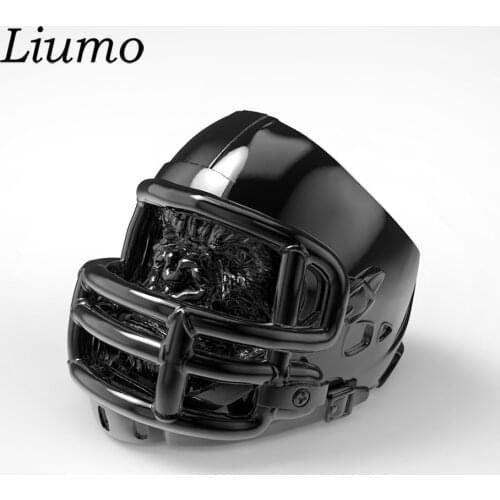 Liumo Trendy Football Helmet Ring Gorilla Helmet Black Silver Color Men Alloy Biker Ring Lr1159