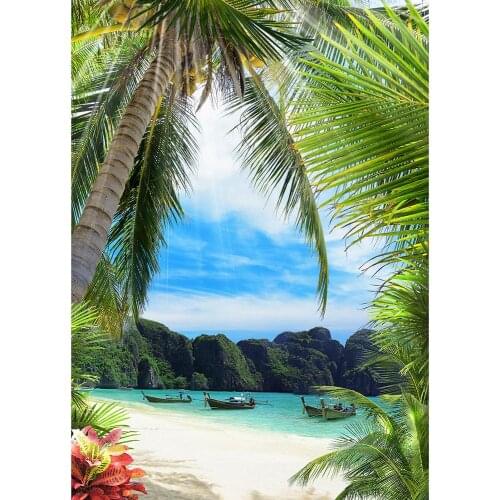 Boats Sea Beach Trees Scenic Photographic Background Customized Backdrops for Baby Children Portrait Photophone Photo Studio