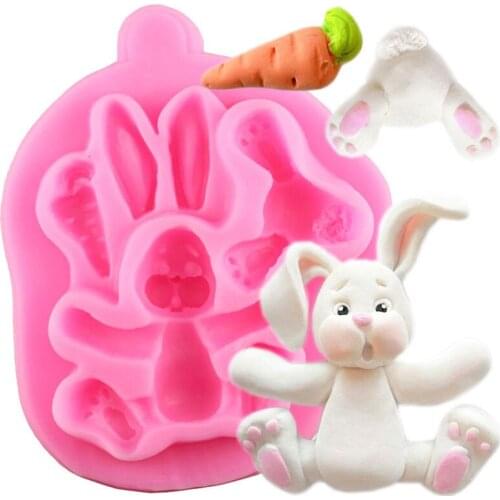 Cuter Rabbit Silicone Mold Fondant Cake Decorating Tools Baby Birthday Candy Resin Clay Molds Chocolate Gumpaste Moulds