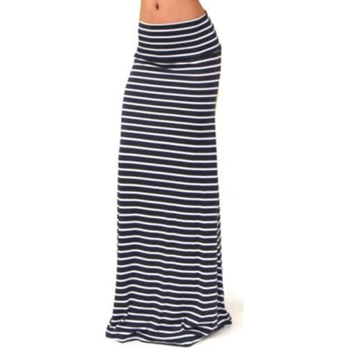 Fashion Women Summer New Long Skirt Striped Wave Charming Elastic High Waist Boho Printing Saia Falda Female Maxi Skirt