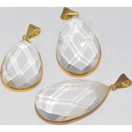 Fashion Jewelry Big Natural Clear Crystal Quartz Point Pendant femme 2019Gold Bezel Face Water Drop stone necklace pendant women