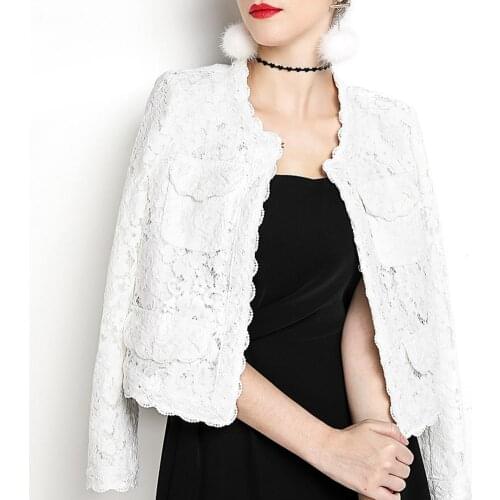 Fashion Women Floral Lace Long Sleeve Front Open Slim Short Cardigan Suit Coat Jackets for women female