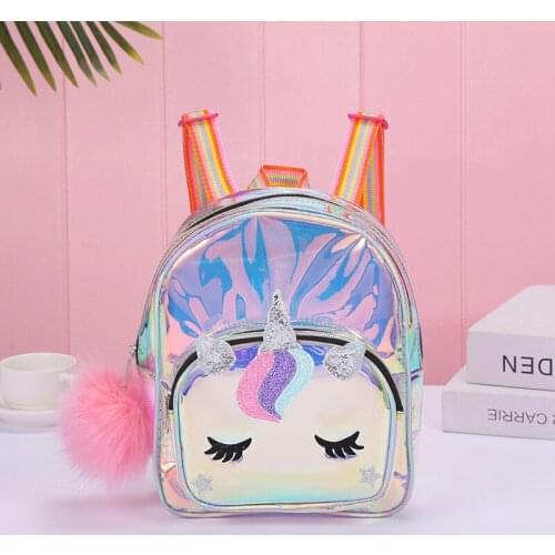 Cartoon Rainbow Unicorn Transparent Backpack For Children Plush kindergarten Small SchoolBag Girls School Bags Mini Backpack