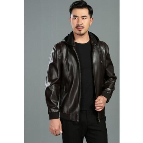 Mens leather jacket slim motorcycle coat men jackets casual clothes spring autumn jaqueta de couro street fashion hooded