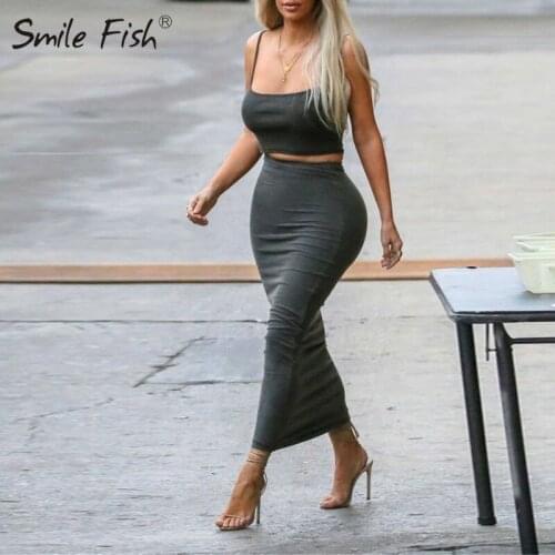 Bodycon Lady Outfits Sexy Summer Sets Two Pieces Sets Casual Street Crop Top Party Women Suit Female Long Skirt Sets G2763
