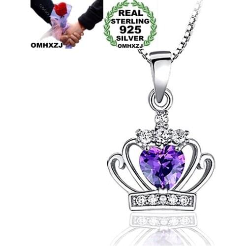 OMHXZJ Wholesale Personality Fashion OL Woman Girl Gift Crown White Amethyst AAA Zircon 925 Sterling Silver Pendant Charm CH14