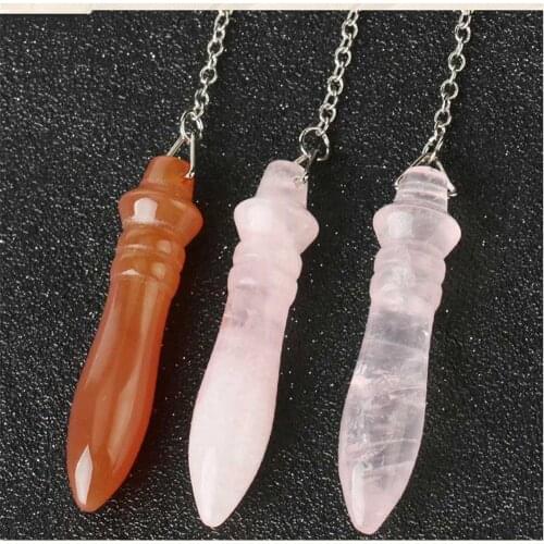 Wholesale 6pcs/Lot Popular Bullet Natural Crystal Stone Divination Pendant Spiritual Mind Reiki Healing Item Pendulum