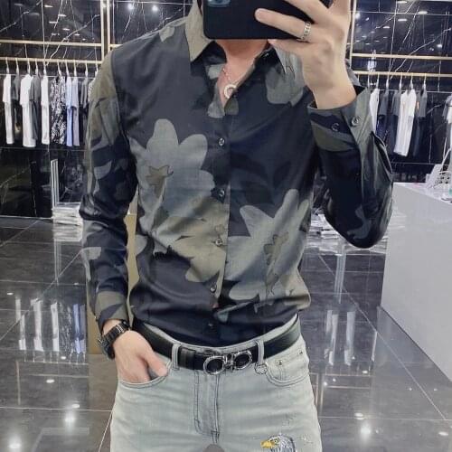 Quality Art Flower Printed Shirts For Men 2021 Style Fashion Retro Slim Fit Shirt Men Long Sleeve 5XL Plus Size Designer Shirt