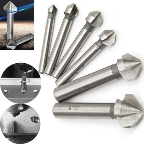 JUSTINLAU 6pcs 6.3-20.5mm 90Degrees HSS Chamfer Drill Bit 3 Flutes Countersink Drill Bit Chamfer Cutter