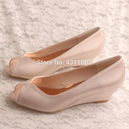21 Colors Peep Toe Wedge Shoes Nude Satin Leisure Shoes Woman