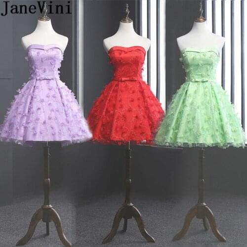 JaneVini Gorgeous Floral Short Bridesmaid Dresses Girl Flowers Knee Length Junior Graduation Dress Party Wedding Sweetheart Gown