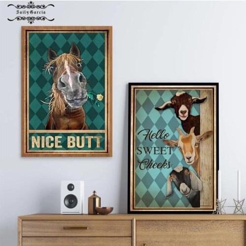 Horse Goat Animals Vintage Posters and Prints Funny Toilet Wall Art Canvas Painting Pictures for Wc Bathroom Home Cuadros Decor