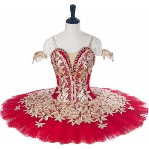 Adult Women professional tutu pancake ballet tutus Red Gold classical ballet tutus ballerina Stage dance costume Custom Made