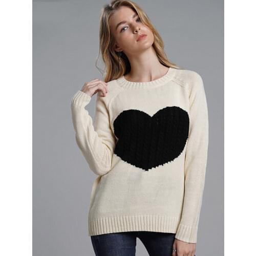 Fitshinling Heart patchwork ladys sweater casual slim pullover female clothes knitwear autumn winter cute sweaters for women