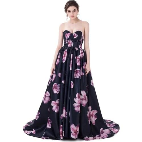 2020 Black A-line Sweetheart Evening Dress Flower Long Prom Dress Robe De Soiree LE40745
