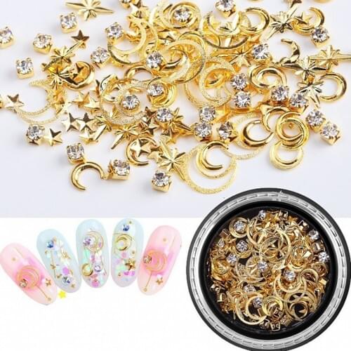 1pcs Metal Nail Studs 1BOX 3D Charm Metal Moon Stars Hollow Rivets For Nails 6*9mm Nails Art Decorations Gel Polish Studs G35-25
