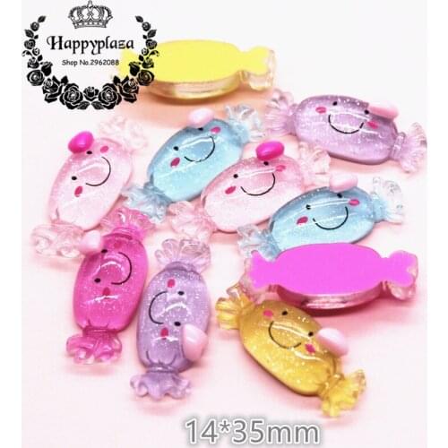 10pcs Resin Flatback Cabochon Glitter Smile Candy Simulation Food Art Supply Decoration Charm Craft,14*35mm