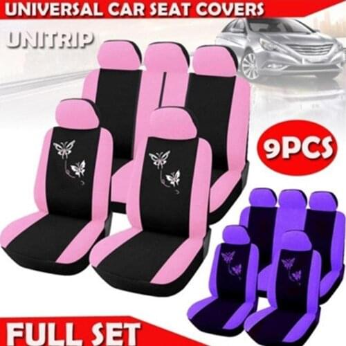 2/4/9pcs/set Car Seat Covers Butterfly Embroidery Car Interior Accessories Woman Automobiles Covers Car-Styling Seat O0X9