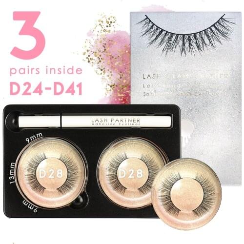 3 Pairs D24-D41 Eyelashes Strong Bonding Eyeliner Pen Magic Clear Or Black Self Adhesive Liner False Eyelash Kits