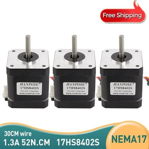 3pcs Free Shipping Nema17 stepper motor 48mm 1.3A 52N.CM 42 motor 17HS8402S 42 Series motor for CNC milling machine
