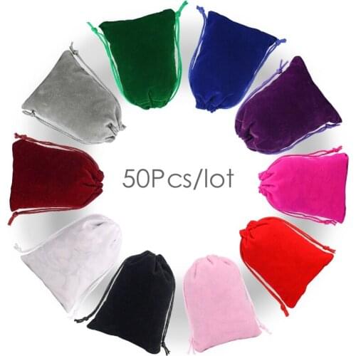 50Pcs/Lot Drawstring Velvet Sachet 5x7/7x9/9x12/10x15cm Pouches Small Size Jewelry Gift Display Packing Bags Can Customized