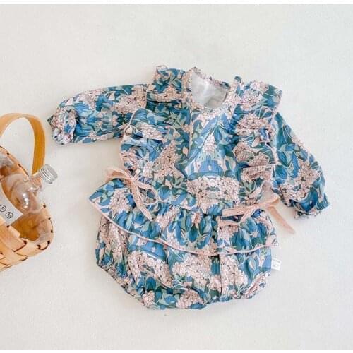 Newborn Baby Girl Bodysuit Korean Fashion Floral Long Sleeve Jumpsuit Autumn Baby Girl Clothes Outfits 0-24M