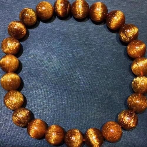 8mm Natural Copper Rutilated Quartz Rare Bracelet Cat Eye Gemstone Stretch Round Crystal Beads Certificate AAAAA