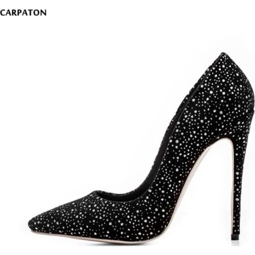 Carpaton 2018 Newest Marry Janes Sexy Fashion high heels upper printed with dots Pointed Toe Mature Classic Style