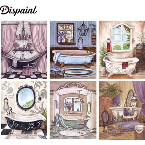Dispaint Art 5D Diy Diamond Painting "Bathroom bathtub scenery" Diamond Pictures Cross Stitch 3D Rhinestone Embroidery Decor