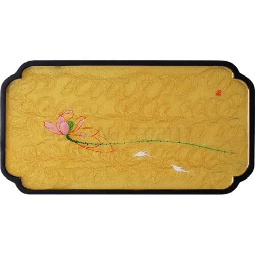 Household rectangular dry brewing table solid wood durian resin tea tray creative hand-painted tea tray