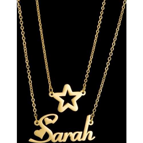 Custom Double Layer Necklace With Five-pointed Star Butterfly Personalized Letters Stainless Steel Pendants for Woman Men Gifts