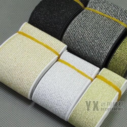Elastic band for bags clothing belt 20mm 25mm 30mm 38mm 50mm 60mm 70mm elastic webbing 100meters white strap with gold silk