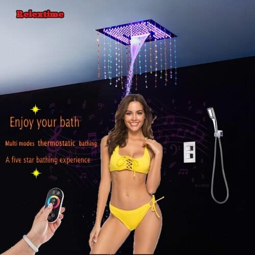 Crystal Quartz Bluetooth LED Music Ceiling Shower head Bathroom Shower Set Multifunction Concealed Thermostatic Shower Mixer Tap