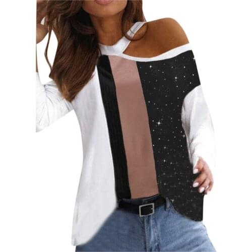 Harajuku Hoodie 2021 Female Casual Stripe Sequined Blouse Sexy Off Shoulder Long Sleeve Pullover Oversized O Collared Sudaderas