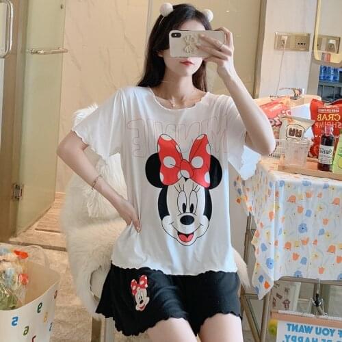Disney Anime Minnie Mouse Daisy Cute Kawaii Pijama Mujer Verano with Shorts Loose Soft 2 Piece Set Sleepwear Women Home Suit