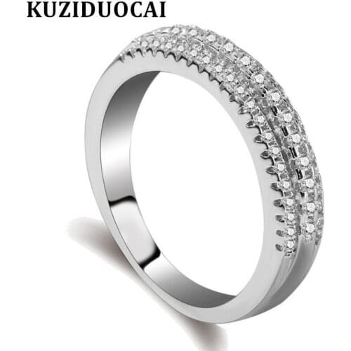 Kuziduocai New Fashion Jewelry Stainless Steel Zircon Dense Inlaid Zircon Wedding Rings For Women Gifts Anillo Anel Bague R-145