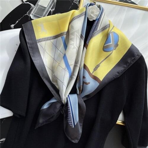 Summer Design Print Women Square Silk Scarf Horse Print Plaid Shawl Neck Scarves Hairband Foulard Female Neckerchief Bandana