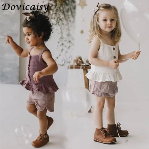New Brand Summer Girls Tank Tops And Shorts Linen Cotton Toddler Baby Girl Camisole And Knickers