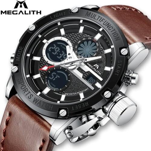 MEGALITH Man Watch Fashion Sport Multifunction Waterproof Wristwatch Men Leather Date Quartz Watches Men Relogio Masculino 8236
