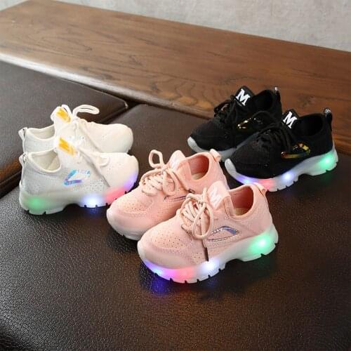 Fashion Toddler Infant Kids Baby Girls Boys Breathable Non-slip Mesh LED Luminous Flashing Light Sport Running Shoes Sneakers#g4