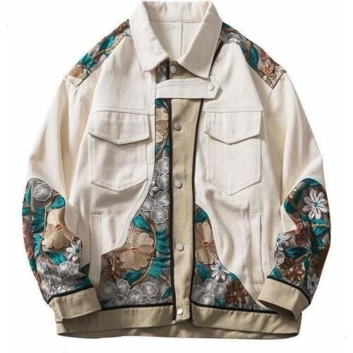 2021 work jacket Spring and Autumn new American trend retro pattern embroidered jacket mens and womens loose top