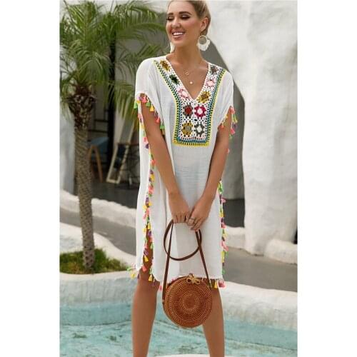 New Crochet Tassel Bikini Cover Up Sexy Swimsuit Beach Dress Women 2021 Summer Bathing Suit Beachwear Shirt