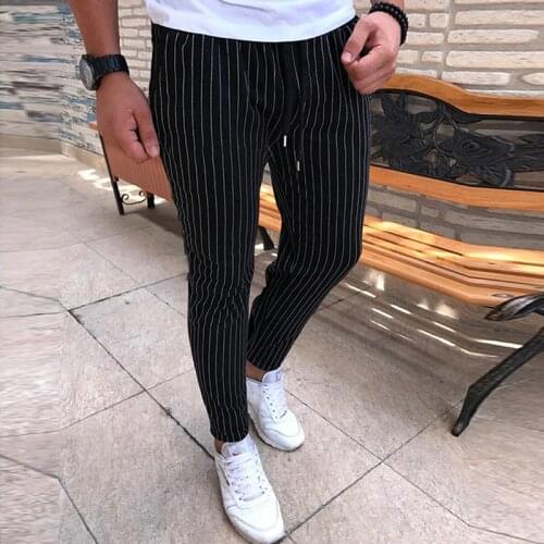 New Mens Striped Pencil Pants Fashion Casual Drawstring Trousers Male Street Breathable All-match Trousers