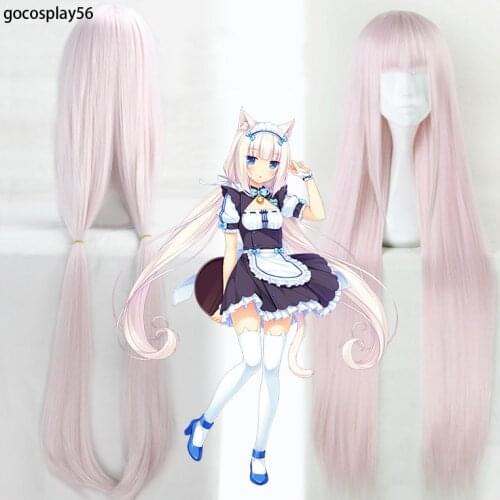 Anime NEKOPARA OVA Cosplay Wig Vanilla Chocola Straight Long Ponytails Pink Chocolate Adult Synthetic Hair Heat Resistant