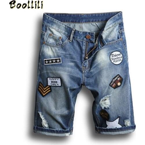 Casual Hole Jean New 2020 Summer Punk Ripped Jeans Short Men Blue Knee Length